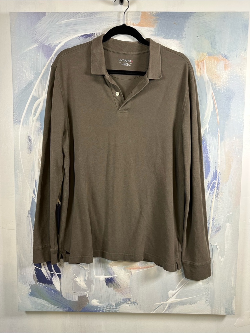 UNTUCKit 100% Pima Cotton Avignon Polo Shirt Men’s L Dark Gray Taupe Long Sleeve